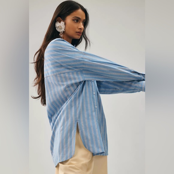 Pilcro Anthropologie Striped Boyfriend Buttondown Shirt Oversized XS - Picture 3 of 8